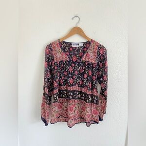 VINTAGE Indian gauze long sleeve cotton blouse / size M